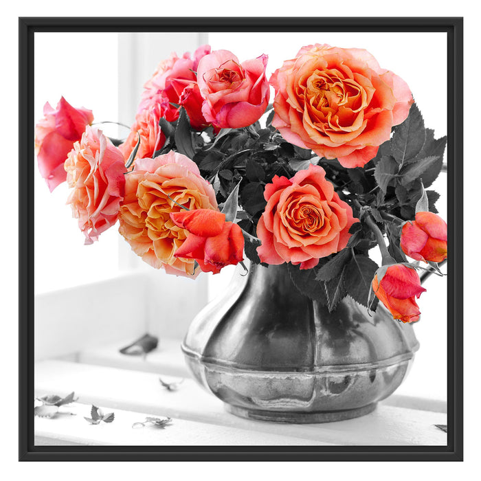 Wunderschöne Rosen in Krug Schattenfugenrahmen Quadratisch 70x70
