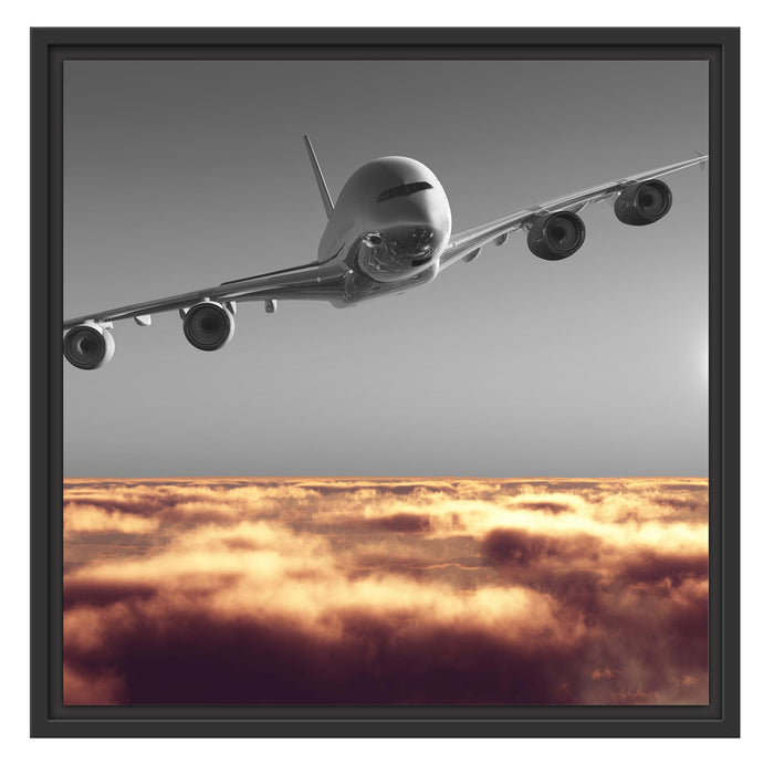 Flugzeug über Wolkenmeer Schattenfugenrahmen Quadratisch 55x55
