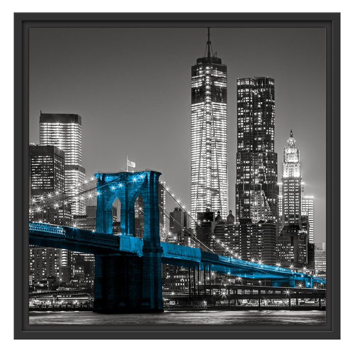 Brooklyn Bridge mit Wolkenkratzern Schattenfugenrahmen Quadratisch 55x55