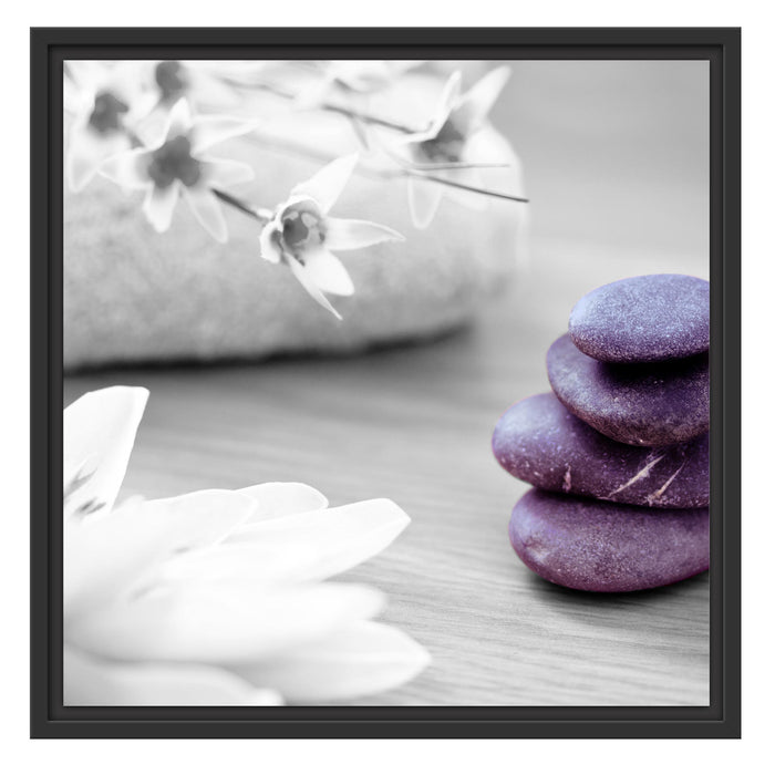 Lotusblüte auf Zen Stein Schattenfugenrahmen Quadratisch 55x55