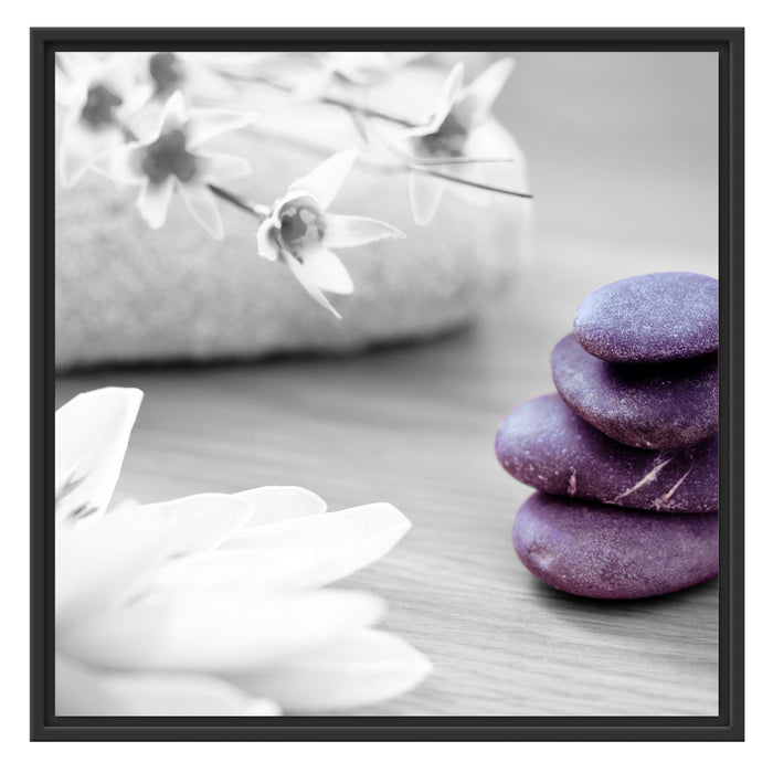 Lotusblüte auf Zen Stein Schattenfugenrahmen Quadratisch 70x70