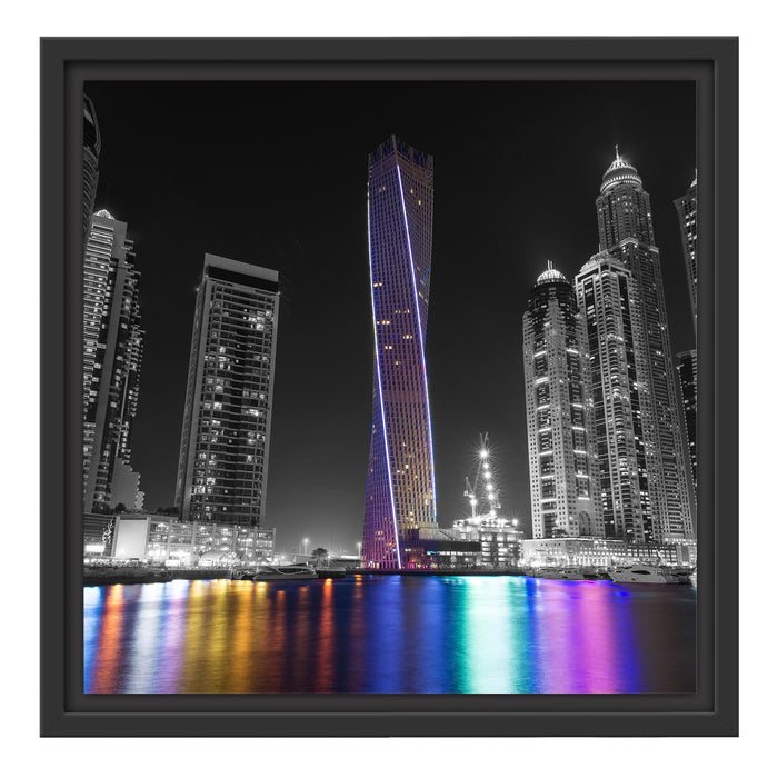 Skyline von Dubai bei Nacht Schattenfugenrahmen Quadratisch 40x40