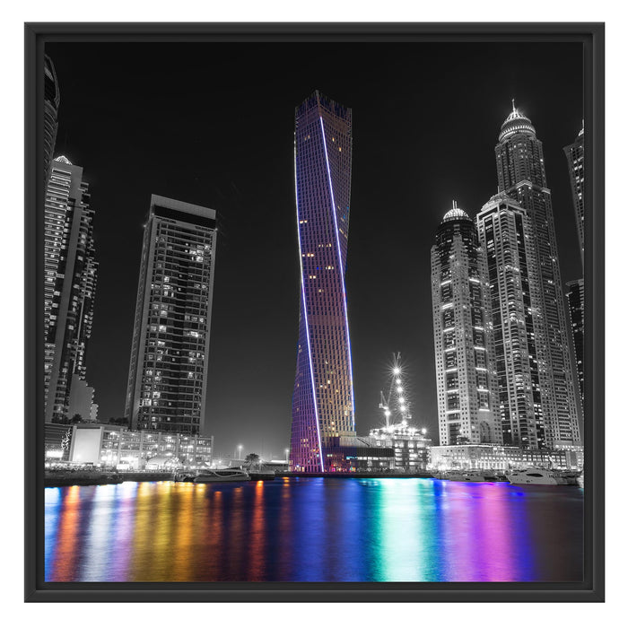 Skyline von Dubai bei Nacht Schattenfugenrahmen Quadratisch 70x70