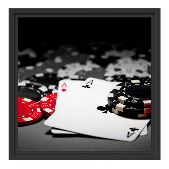 Spielkarten auf Pokertisch Schattenfugenrahmen Quadratisch 40x40