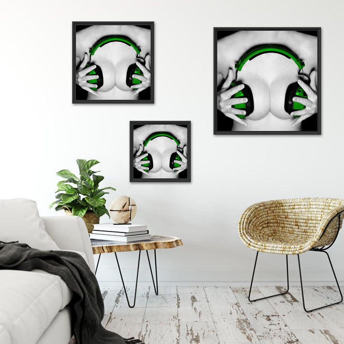 Dark Sexy girl grüne Kopfhörer Quadratisch Schattenfugenrahmen Wohnzimmer