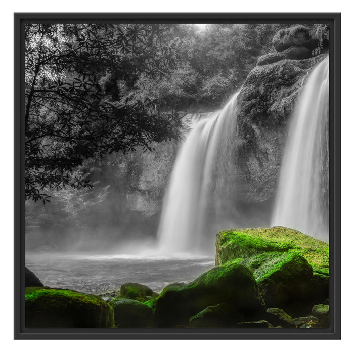 Wasserfall im Dschungel Schattenfugenrahmen Quadratisch 70x70