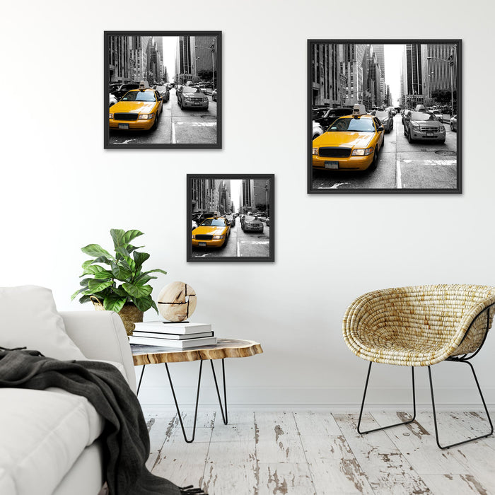 Gelbes Taxi in New York Quadratisch Schattenfugenrahmen Wohnzimmer