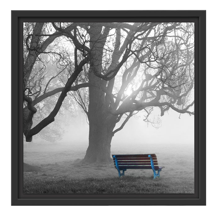 Einsame Bank im Nebel Schattenfugenrahmen Quadratisch 40x40