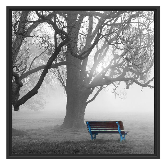 Einsame Bank im Nebel Schattenfugenrahmen Quadratisch 70x70