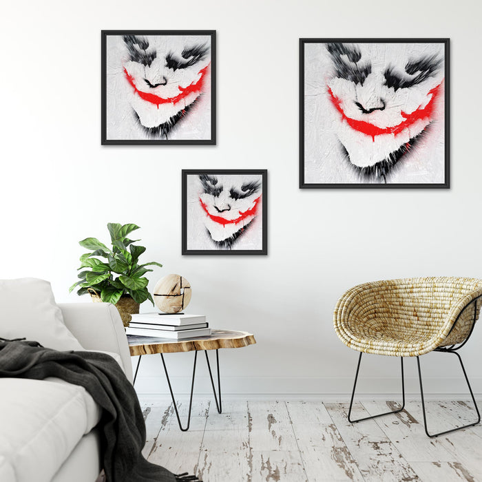 Joker Gesicht auf Spanplatte Quadratisch Schattenfugenrahmen Wohnzimmer