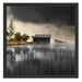 Häuschen am See mit Nebel Schattenfugenrahmen Quadratisch 55x55