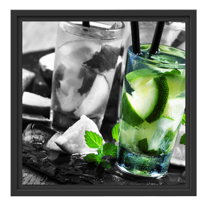 Caipirinhacocktails auf Tablett Schattenfugenrahmen Quadratisch 40x40