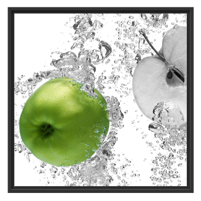 saftig grüne Äpfel im Wasser Schattenfugenrahmen Quadratisch 70x70