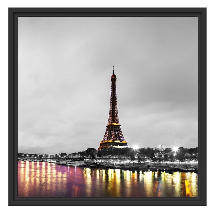 Eifelturm in Paris B&W Schattenfugenrahmen Quadratisch 55x55