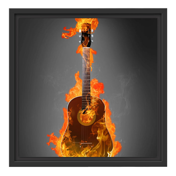 Brennende Gitarre Heiße Flammen Schattenfugenrahmen Quadratisch 40x40