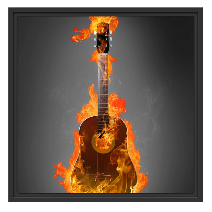 Brennende Gitarre Heiße Flammen Schattenfugenrahmen Quadratisch 55x55
