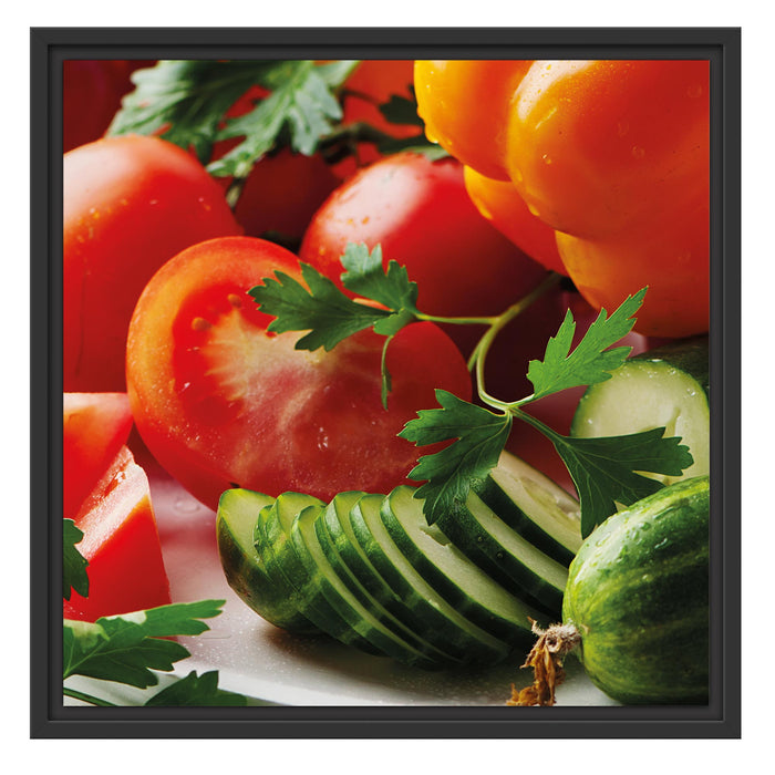 Obst Gemüse Gurke Tomaten Schattenfugenrahmen Quadratisch 55x55