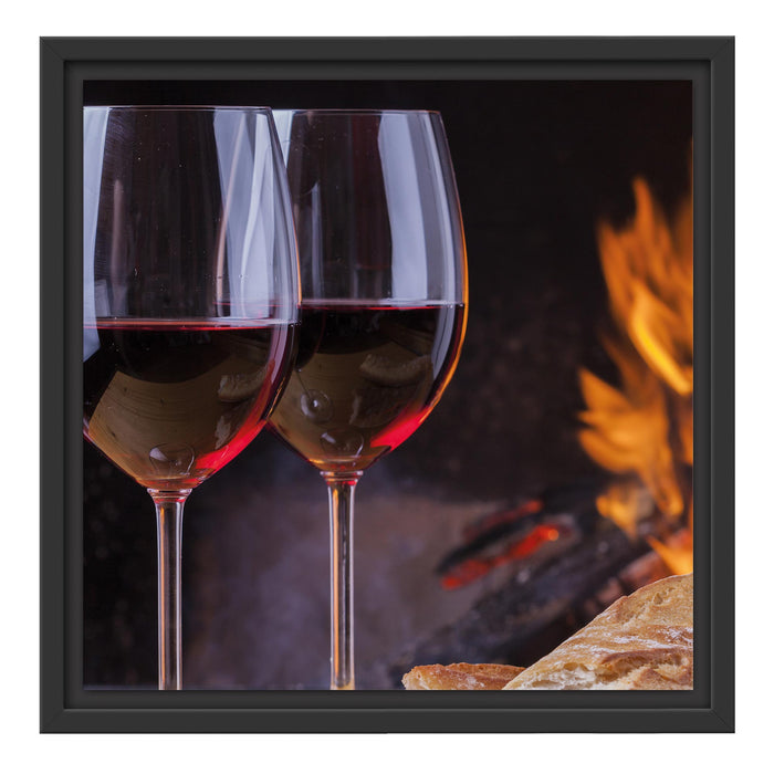 Baguette Wein Picknick B&W Schattenfugenrahmen Quadratisch 40x40