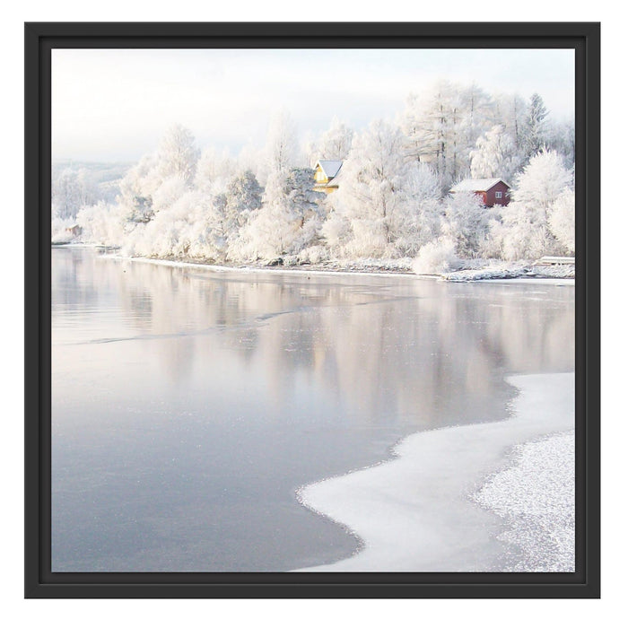 Winterlandschaft Wald Schnee Schattenfugenrahmen Quadratisch 55x55