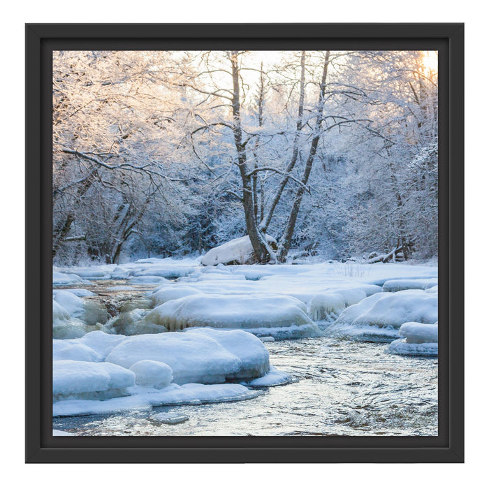 Bach in Winterlandschaft Schattenfugenrahmen Quadratisch 40x40