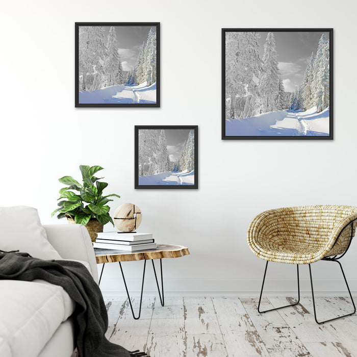 Winterlandschaft mit Bäumen Quadratisch Schattenfugenrahmen Wohnzimmer