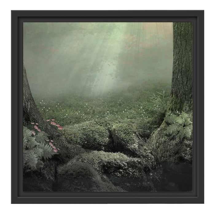 Märchenwald mit Schmetterling Schattenfugenrahmen Quadratisch 40x40