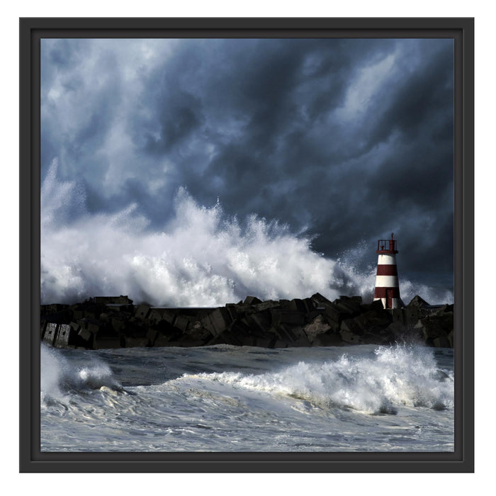 Tobendes Meer mit Leuchtturm Schattenfugenrahmen Quadratisch 55x55