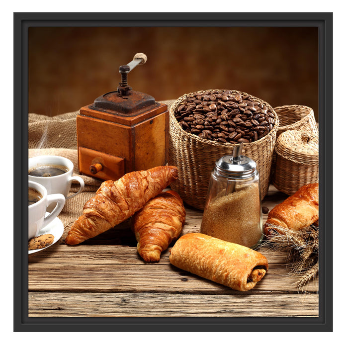 Aromatischer Kaffee mit Croissant Schattenfugenrahmen Quadratisch 55x55