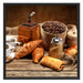 Aromatischer Kaffee mit Croissant Schattenfugenrahmen Quadratisch 70x70