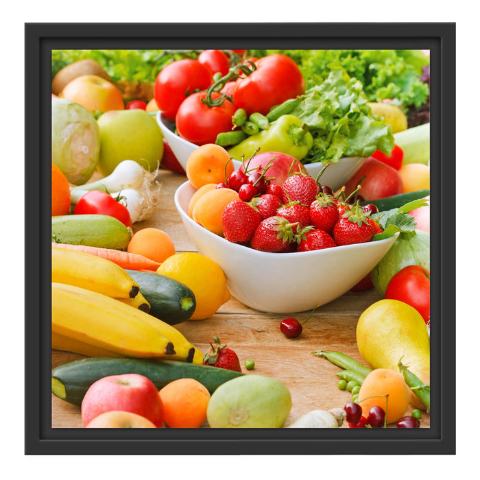 Buntes Obst und Gemüse Schattenfugenrahmen Quadratisch 40x40