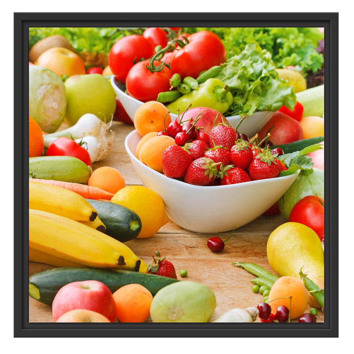 Buntes Obst und Gemüse Schattenfugenrahmen Quadratisch 55x55