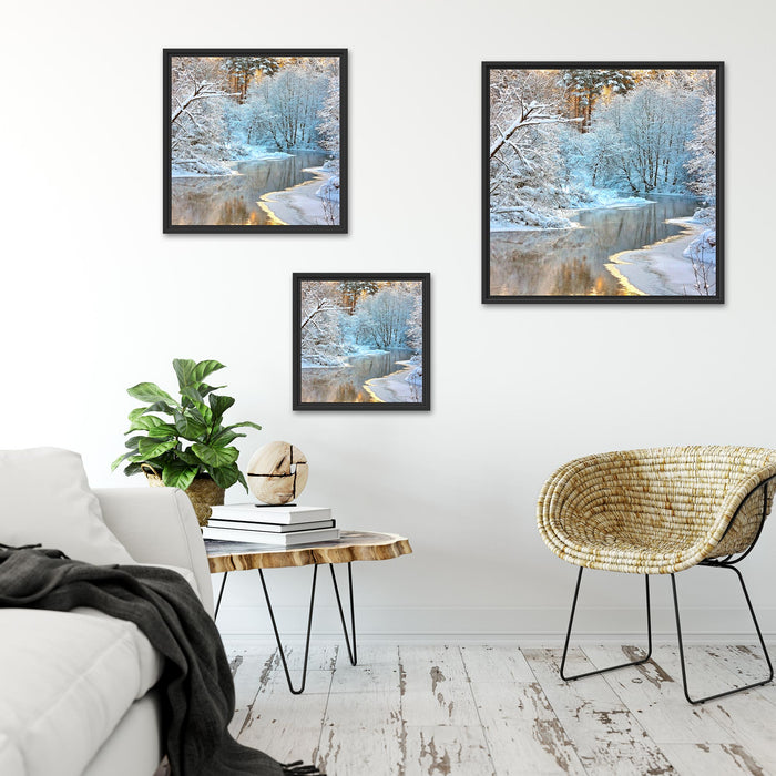 Atemberaubende Winterlandschaft Quadratisch Schattenfugenrahmen Wohnzimmer