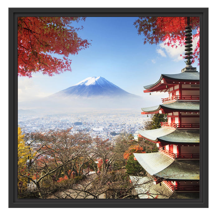 Japanischer Tempel im Herbst Schattenfugenrahmen Quadratisch 55x55