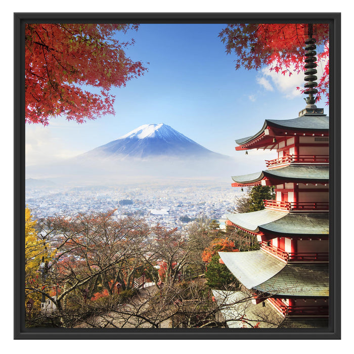 Japanischer Tempel im Herbst Schattenfugenrahmen Quadratisch 70x70
