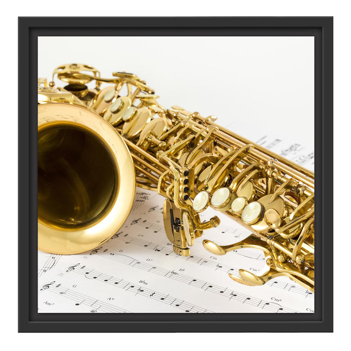 Saxophon auf Notenpapier Schattenfugenrahmen Quadratisch 40x40