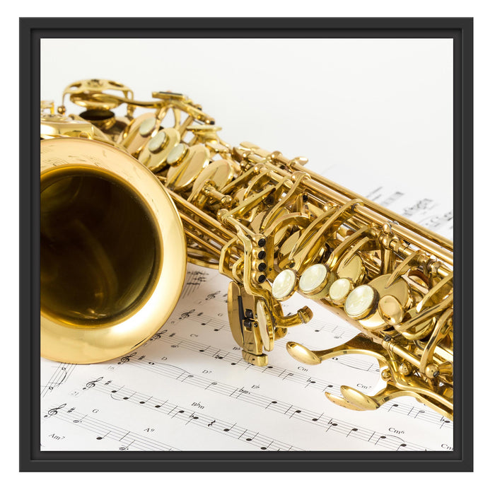 Saxophon auf Notenpapier Schattenfugenrahmen Quadratisch 55x55