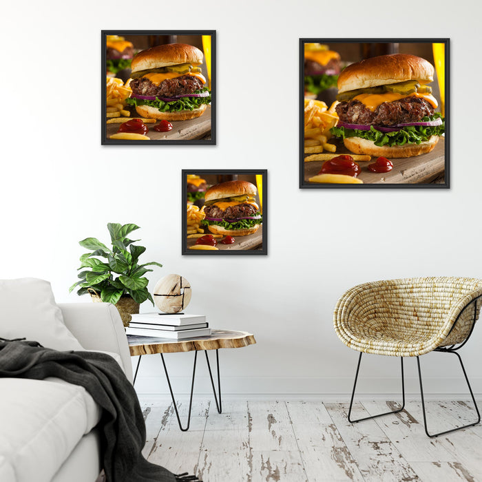 Saftiger Chili Cheese Burger Quadratisch Schattenfugenrahmen Wohnzimmer