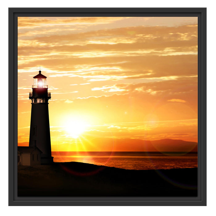 Leuchtturm im Sonnenuntergang Schattenfugenrahmen Quadratisch 55x55