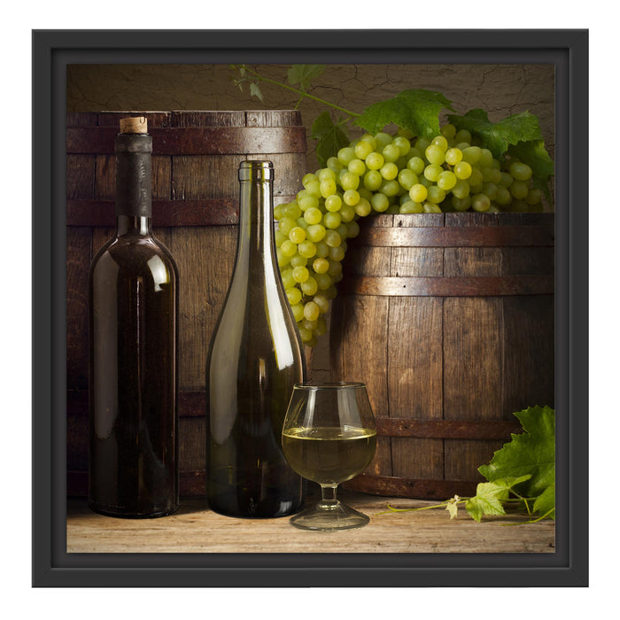 Fässer mit Weintrauben und Wein Schattenfugenrahmen Quadratisch 40x40
