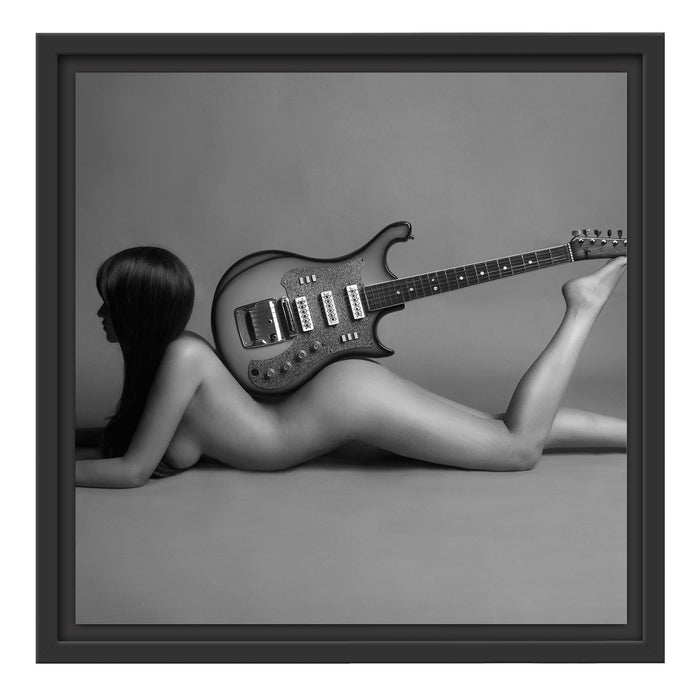 Nackte Frau mit Gitarre Schattenfugenrahmen Quadratisch 40x40