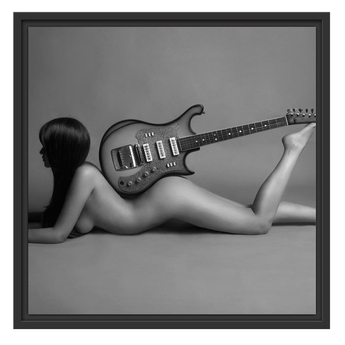 Nackte Frau mit Gitarre Schattenfugenrahmen Quadratisch 55x55