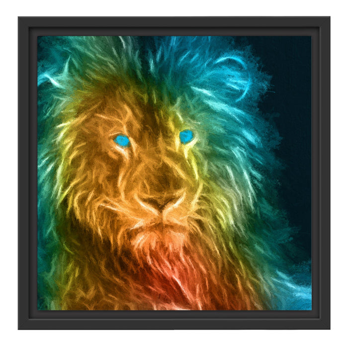 Dark - Löwe mit blauen Augen Schattenfugenrahmen Quadratisch 40x40