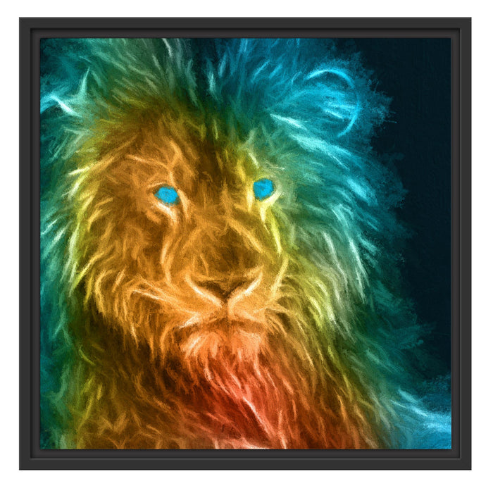 Dark - Löwe mit blauen Augen Schattenfugenrahmen Quadratisch 55x55