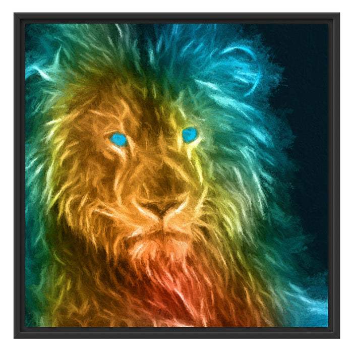 Dark - Löwe mit blauen Augen Schattenfugenrahmen Quadratisch 70x70