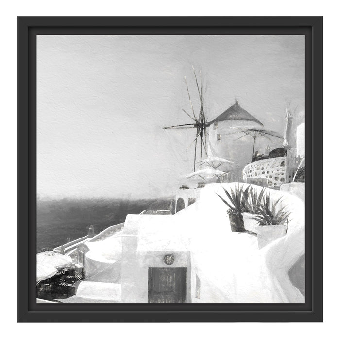 weiße Häuser in Griechenland Schattenfugenrahmen Quadratisch 40x40