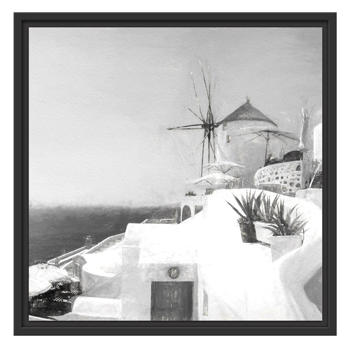 weiße Häuser in Griechenland Schattenfugenrahmen Quadratisch 55x55