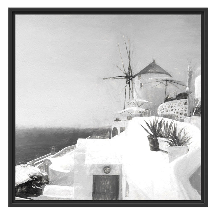 weiße Häuser in Griechenland Schattenfugenrahmen Quadratisch 70x70