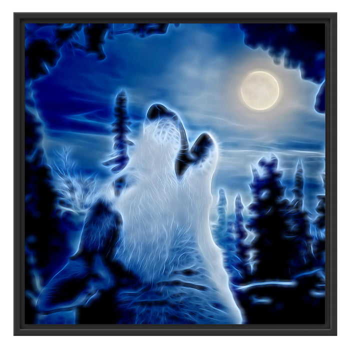 heulender Wolf im Mondlicht Schattenfugenrahmen Quadratisch 70x70