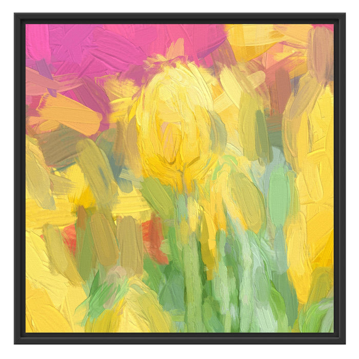 gelbe Tulpen im Frühling Schattenfugenrahmen Quadratisch 70x70
