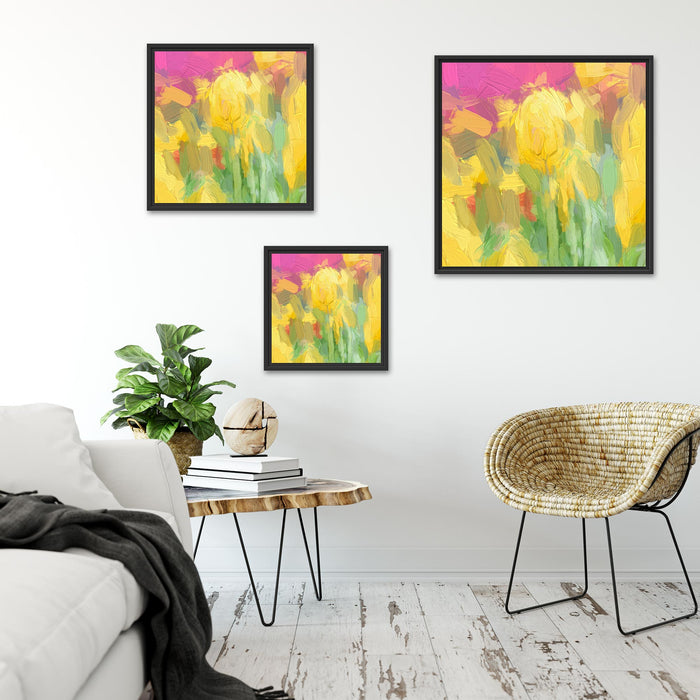 gelbe Tulpen im Frühling Quadratisch Schattenfugenrahmen Wohnzimmer